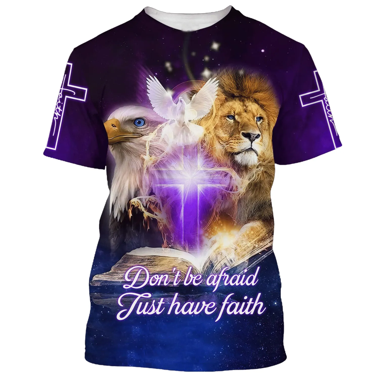 Don't Be Afraid Just Have Faith Lion Cross 3d Shirts - Christian T Shirts For Men And Women