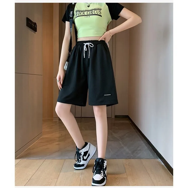 Drawstring Loose Fit High-Waisted Bermuda Sports Shorts