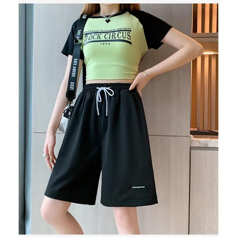 Drawstring Loose Fit High-Waisted Bermuda Sports Shorts