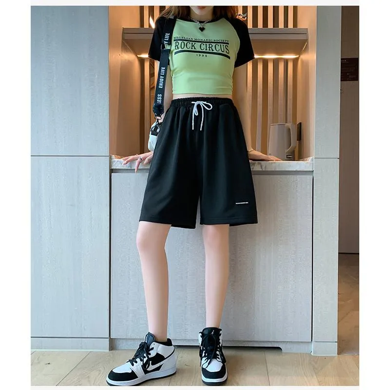 Drawstring Loose Fit High-Waisted Bermuda Sports Shorts