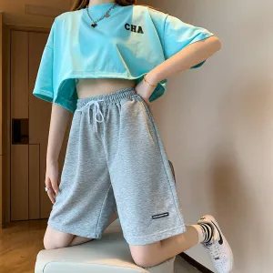 Drawstring Loose Fit High-Waisted Bermuda Sports Shorts