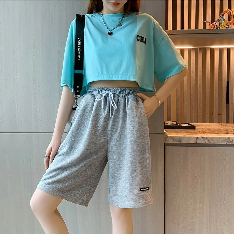 Drawstring Loose Fit High-Waisted Bermuda Sports Shorts