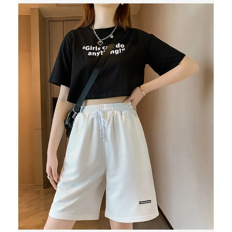 Drawstring Loose Fit High-Waisted Bermuda Sports Shorts