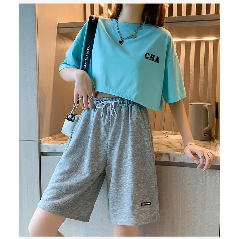 Drawstring Loose Fit High-Waisted Bermuda Sports Shorts