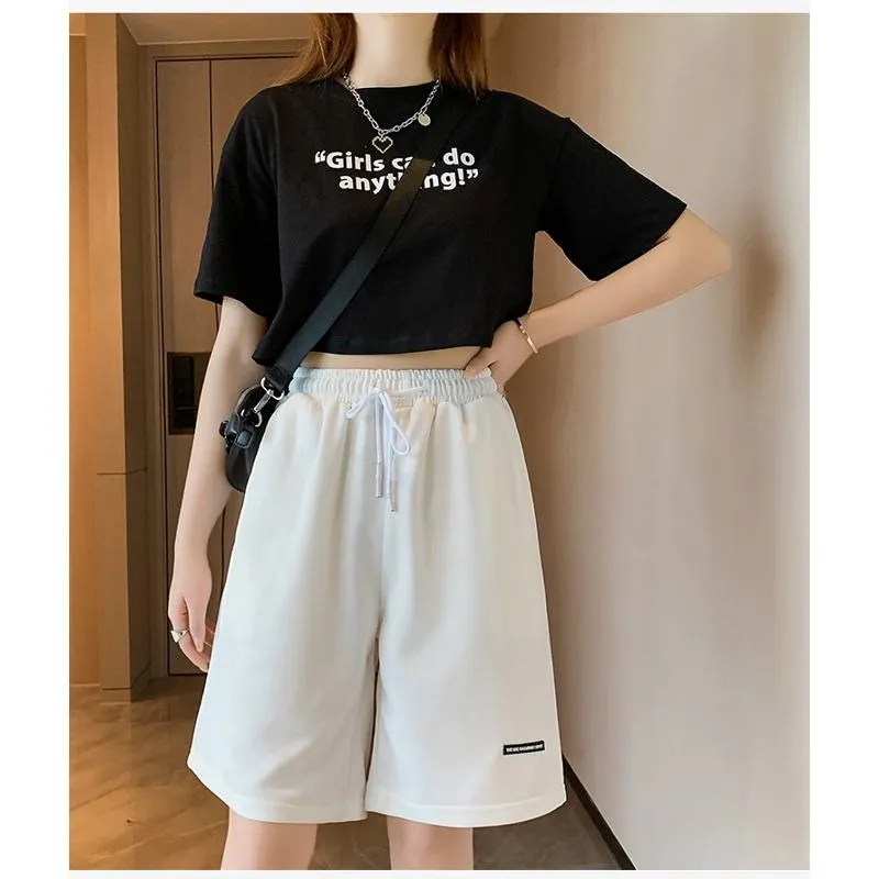 Drawstring Loose Fit High-Waisted Bermuda Sports Shorts