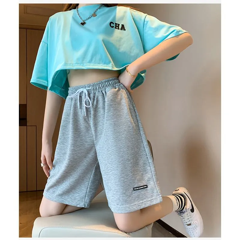 Drawstring Loose Fit High-Waisted Bermuda Sports Shorts