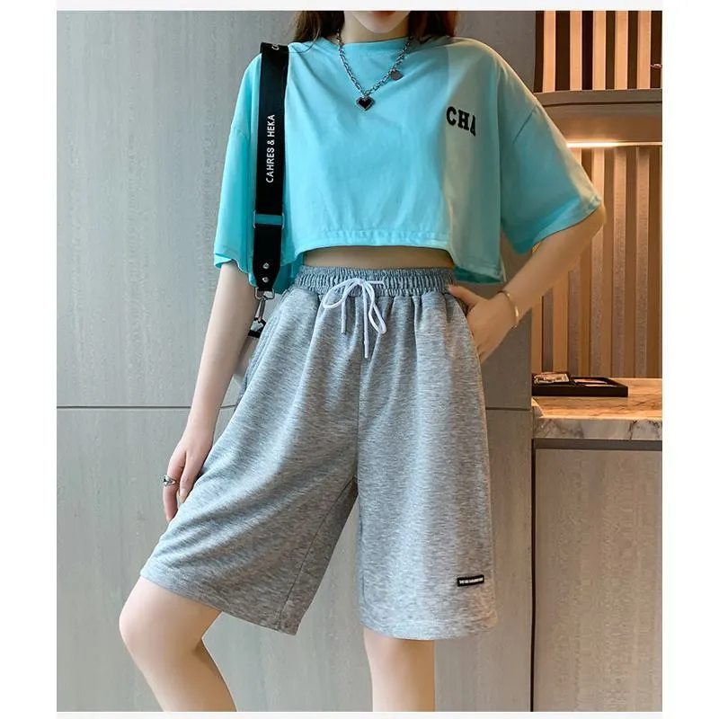 Drawstring Loose Fit High-Waisted Bermuda Sports Shorts