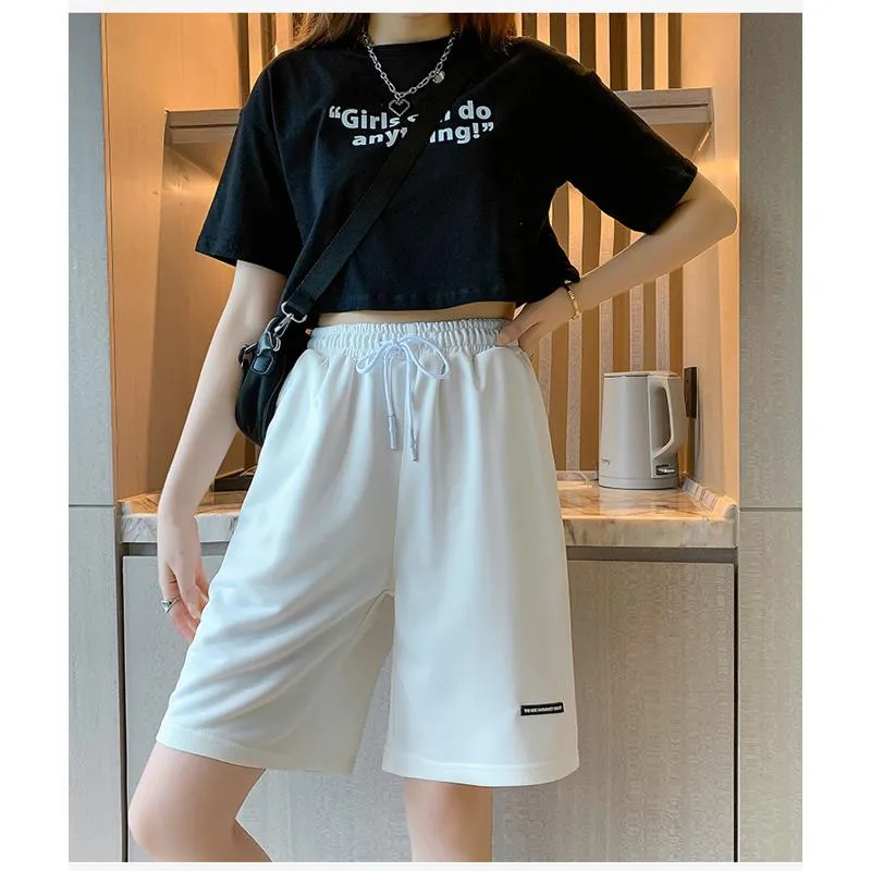 Drawstring Loose Fit High-Waisted Bermuda Sports Shorts