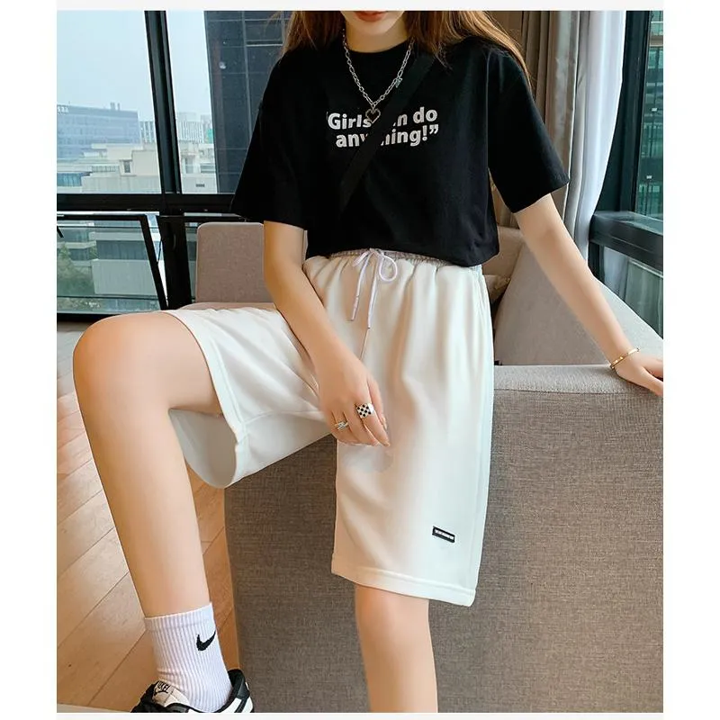 Drawstring Loose Fit High-Waisted Bermuda Sports Shorts