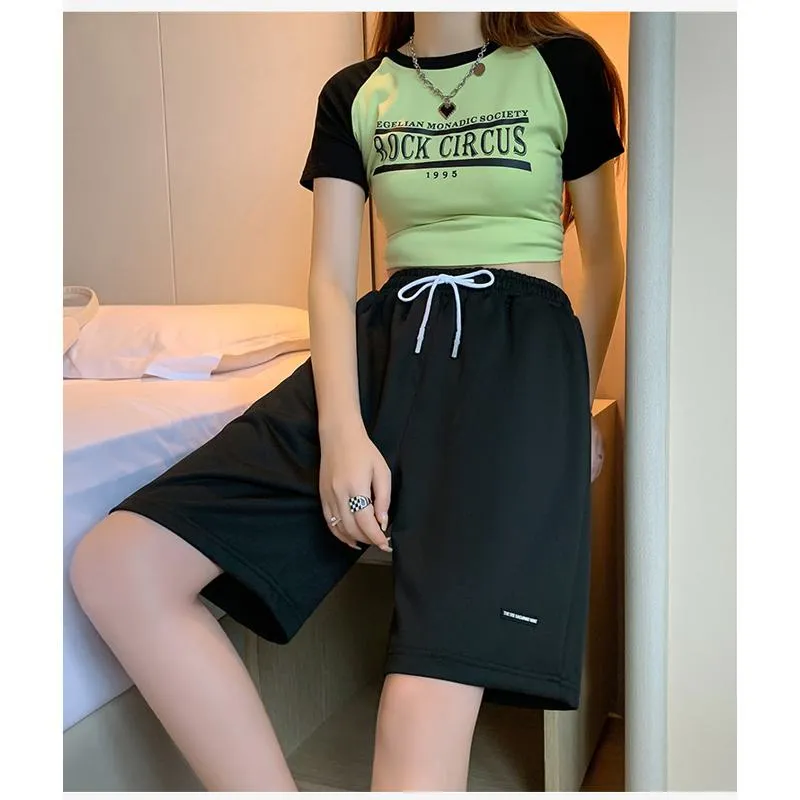 Drawstring Loose Fit High-Waisted Bermuda Sports Shorts