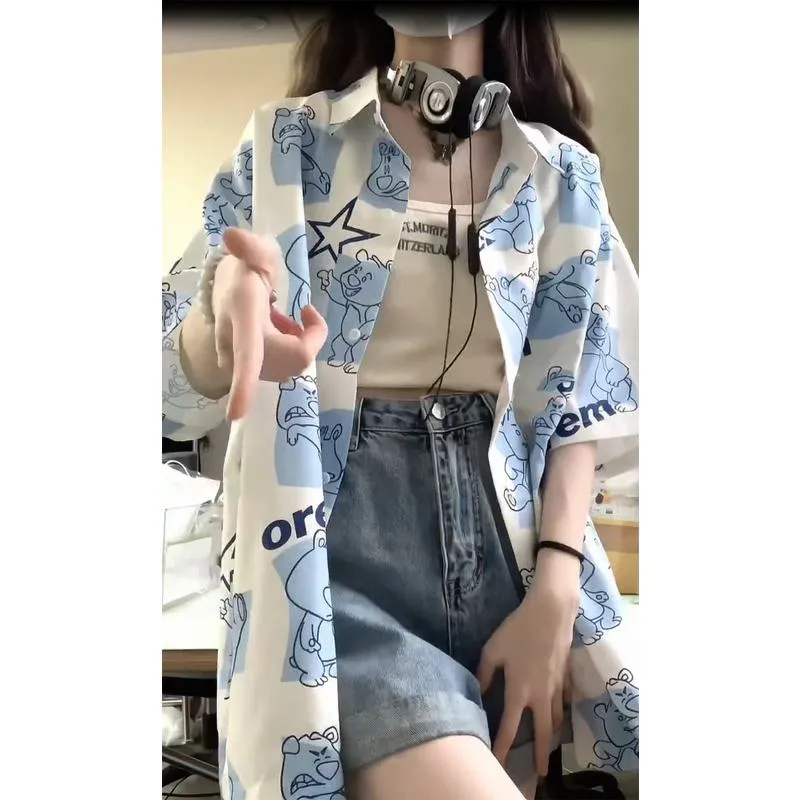 Drop Shoulder Print Cartoon Letter Shirt