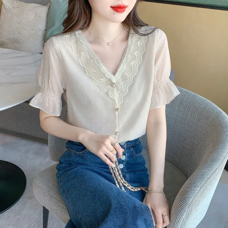 Fairy V-Neck Chiffon Slight Flare Blouse