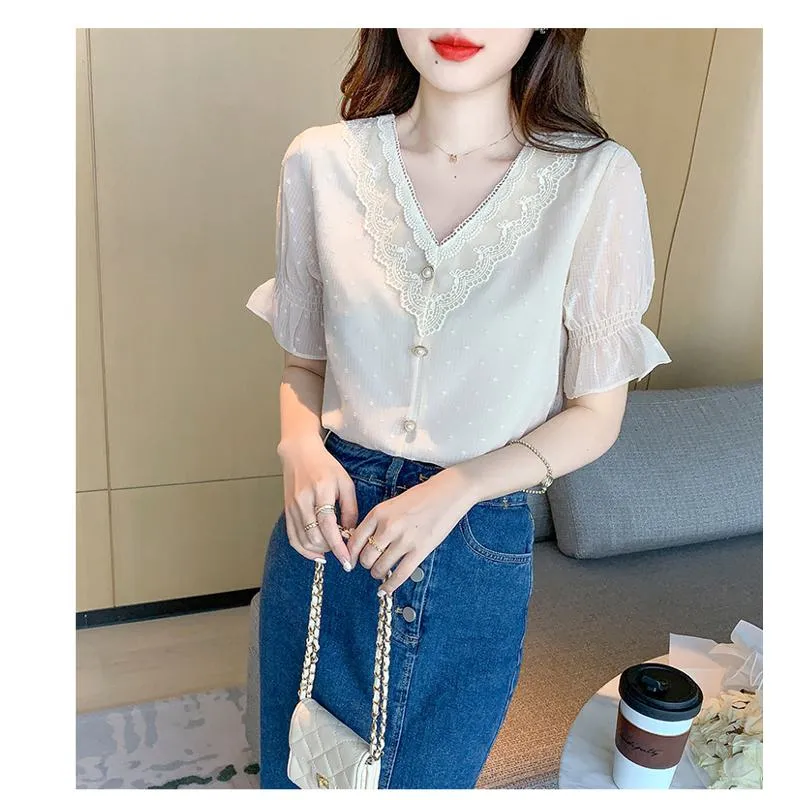 Fairy V-Neck Chiffon Slight Flare Blouse