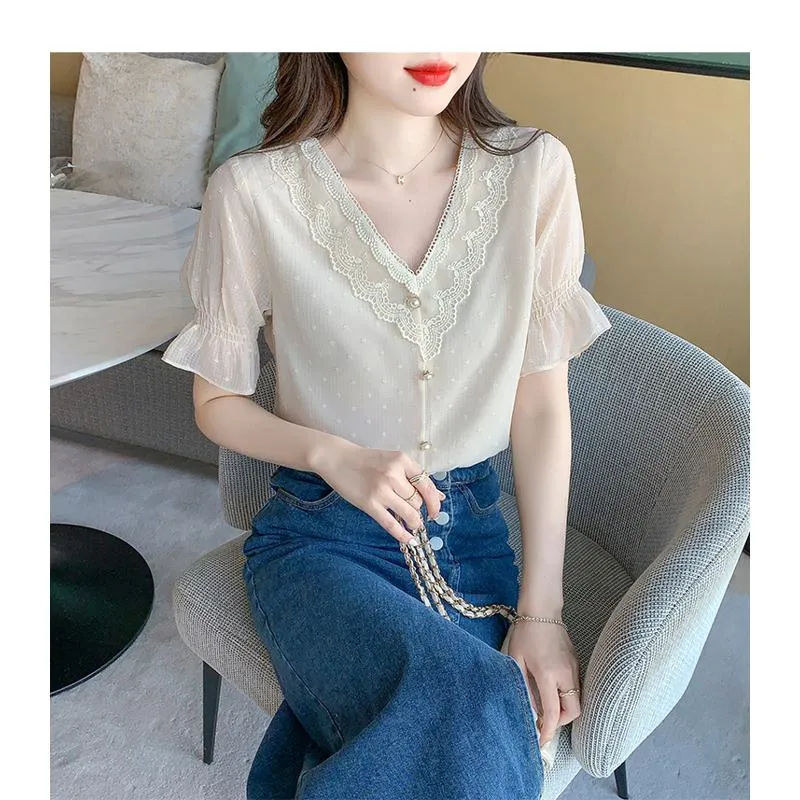 Fairy V-Neck Chiffon Slight Flare Blouse