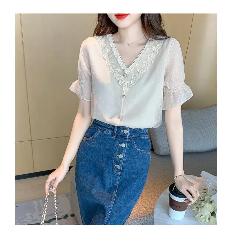 Fairy V-Neck Chiffon Slight Flare Blouse