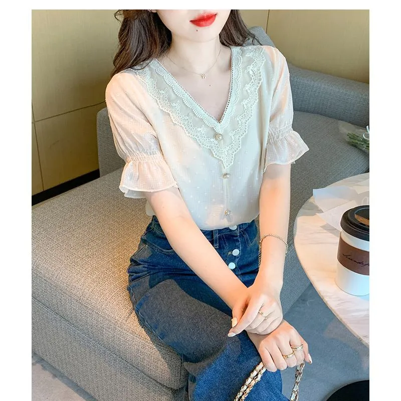 Fairy V-Neck Chiffon Slight Flare Blouse