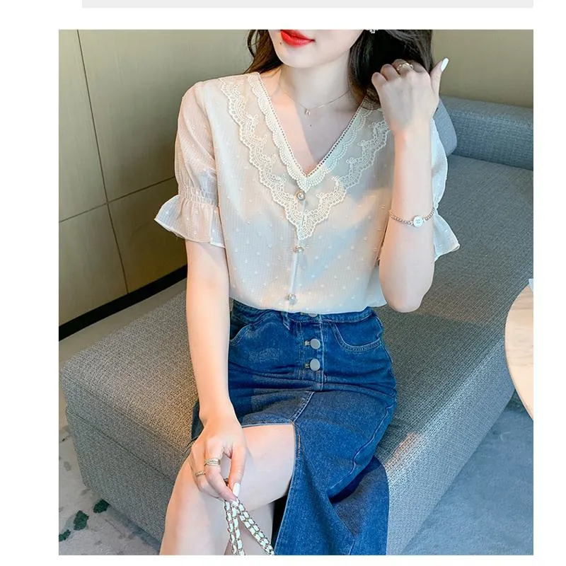 Fairy V-Neck Chiffon Slight Flare Blouse