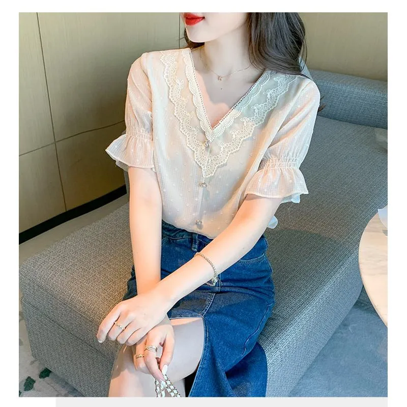 Fairy V-Neck Chiffon Slight Flare Blouse