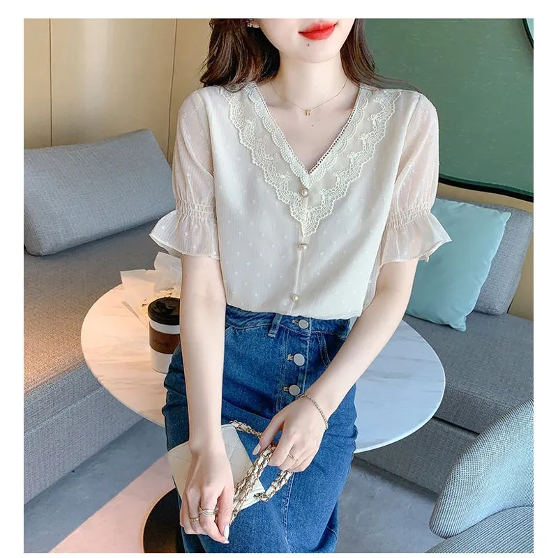 Fairy V-Neck Chiffon Slight Flare Blouse