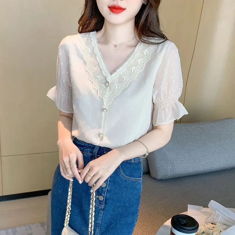 Fairy V-Neck Chiffon Slight Flare Blouse