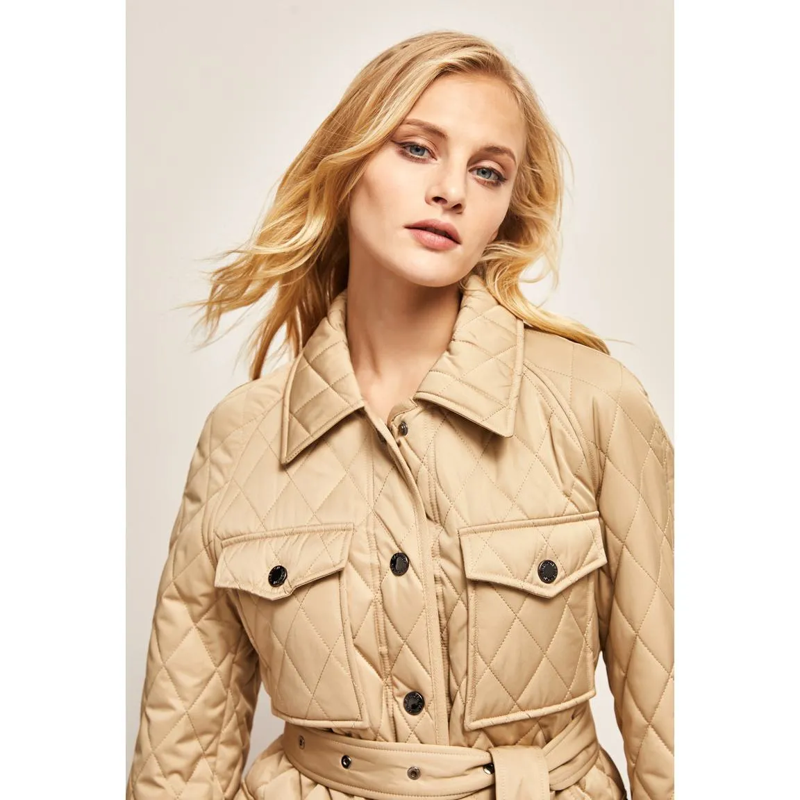 Flap Pocket Quilted Belted Puffer Jacket