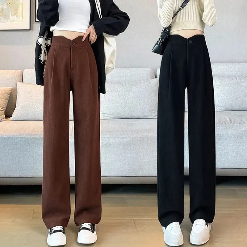 Floor-Length Casual Slimming Straight Draping High-Waisted Pants