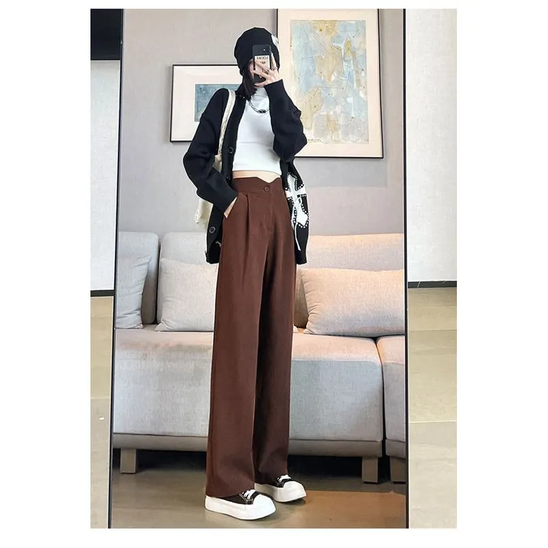 Floor-Length Casual Slimming Straight Draping High-Waisted Pants