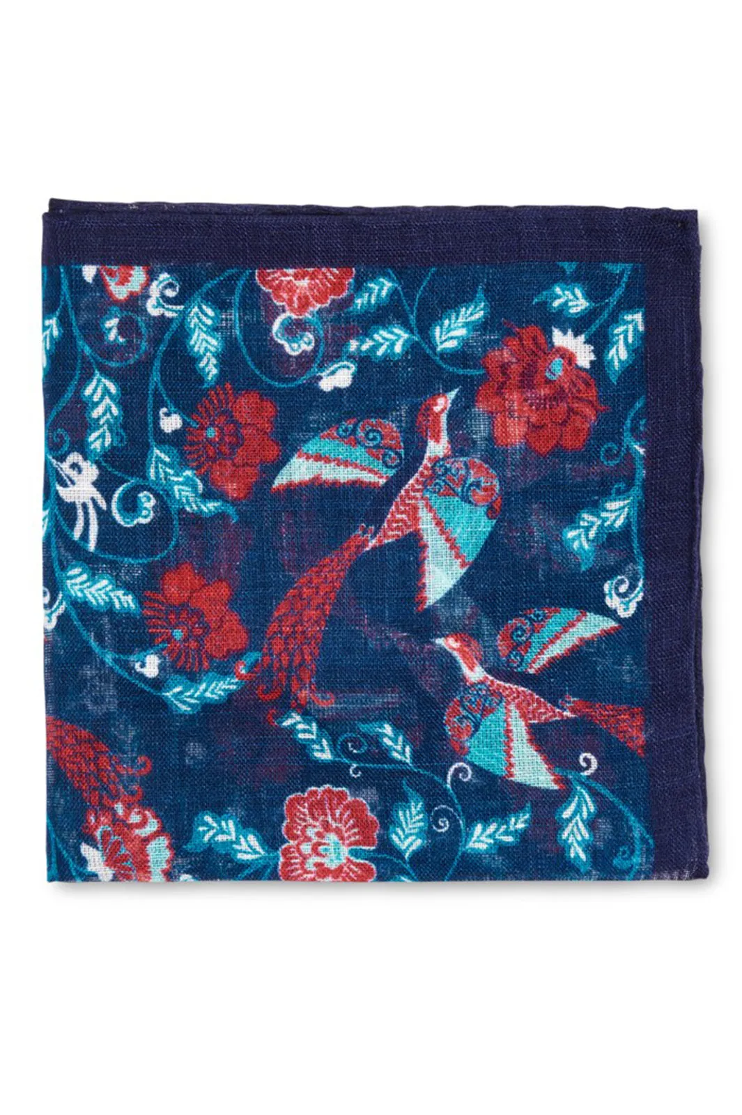 FLYING PEACOCKS POCKET SQUARE - NAVY