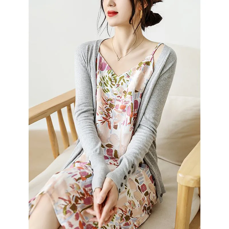 French Style Floral Print Oil Painting Print Dress