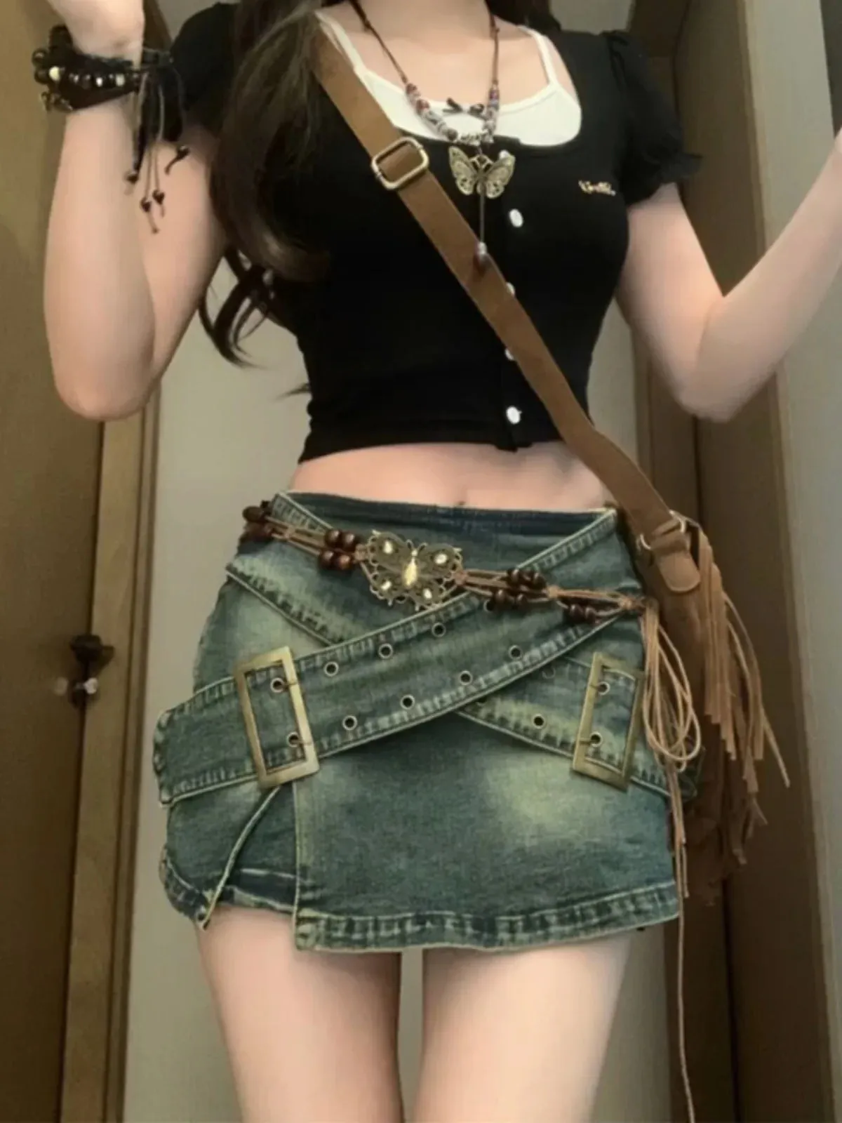 Girlary Women's Blue Mini Denim Skirt Vintage Y2k Jean Skirts Harajuku Korean Streetwear Short Cowboy Skirts 2000s Clothes Summer 2024