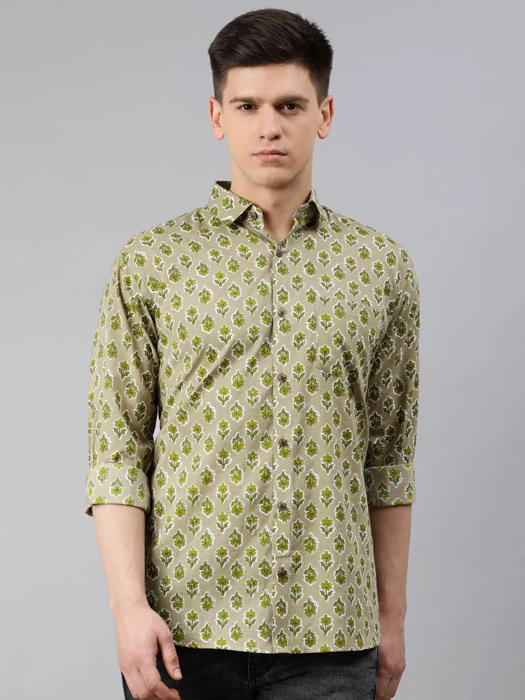 Green Cotton Full Sleeves Shirts For Men-Mmf0202