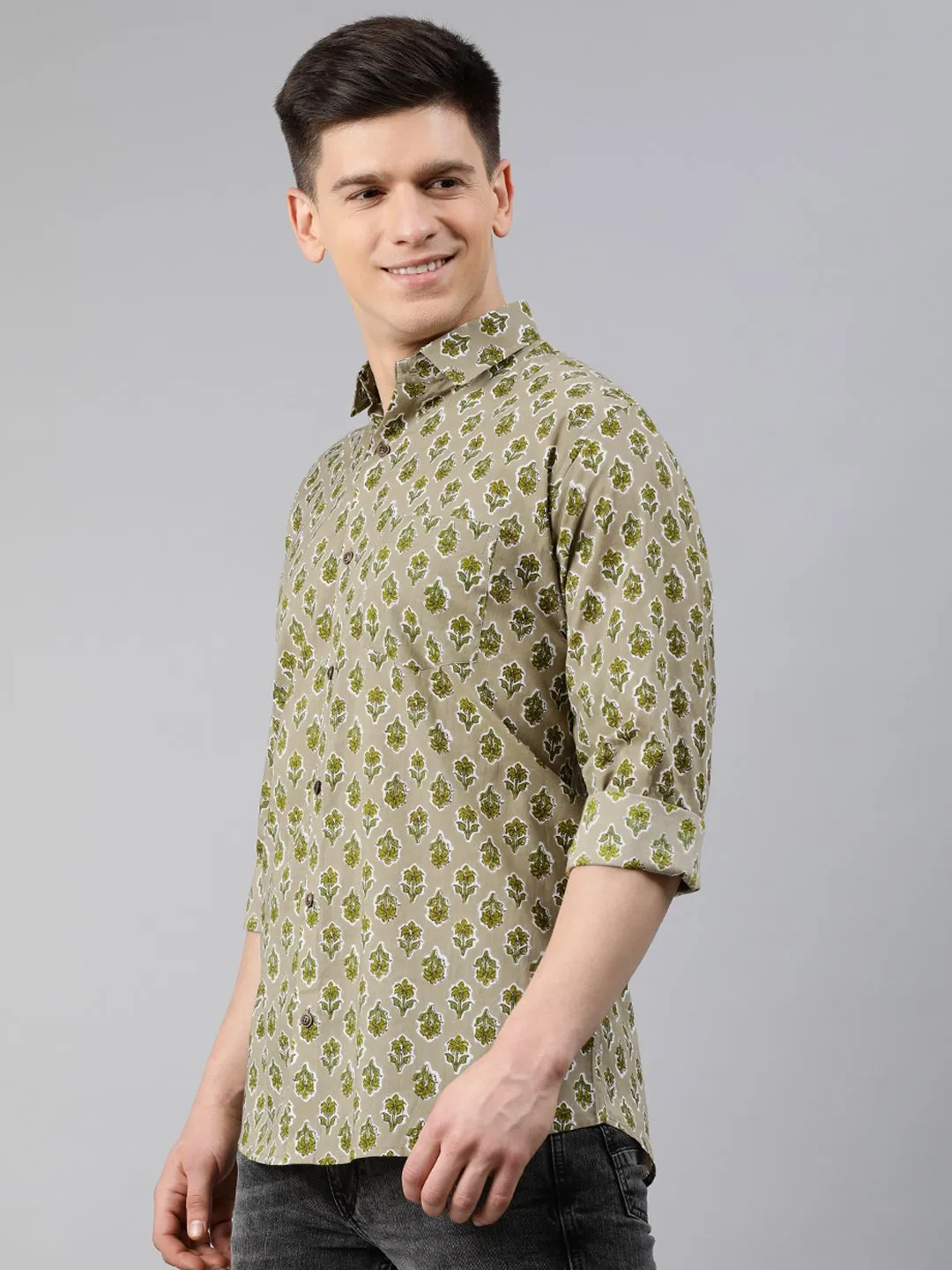 Green Cotton Full Sleeves Shirts For Men-Mmf0202