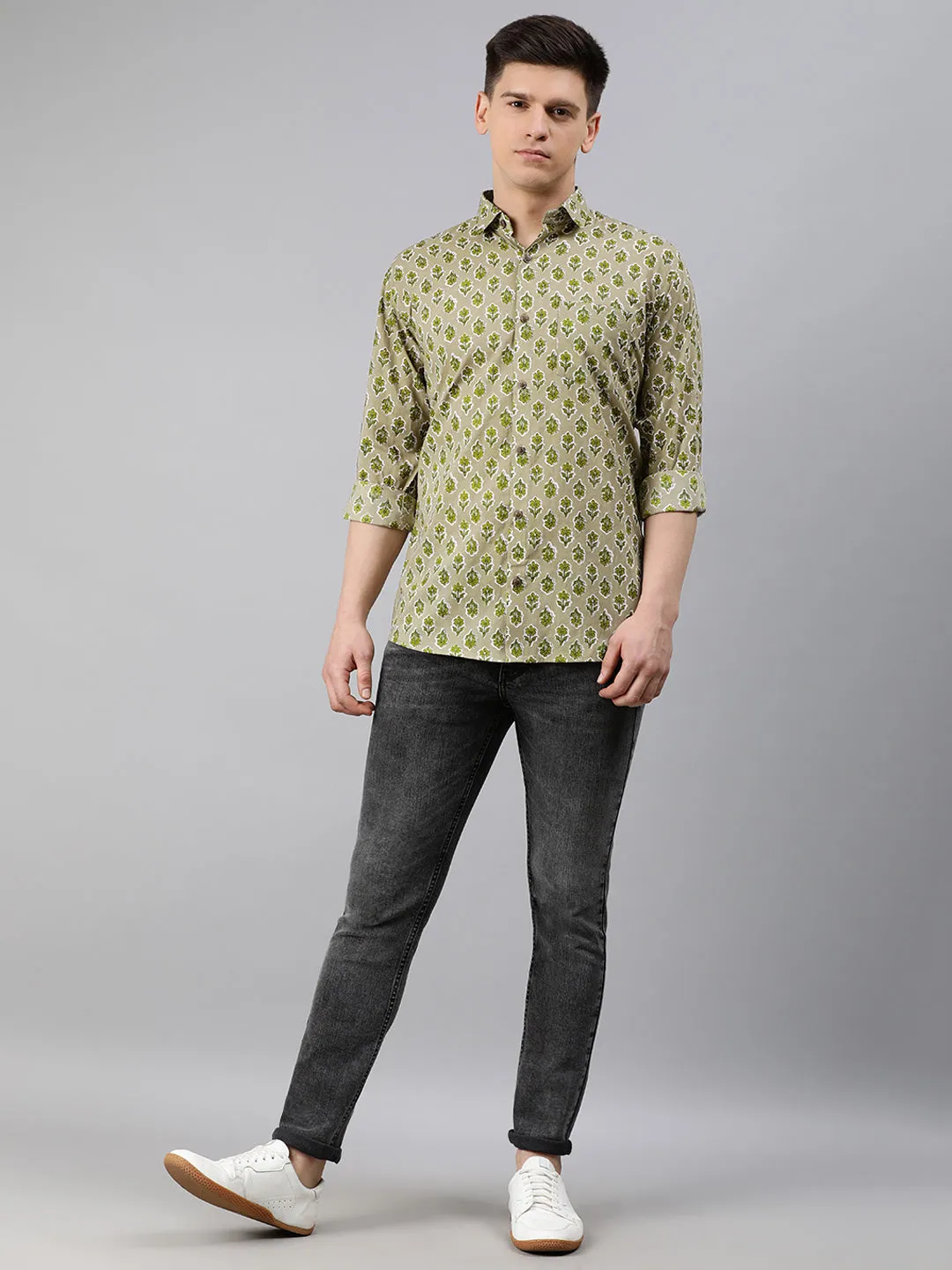 Green Cotton Full Sleeves Shirts For Men-Mmf0202