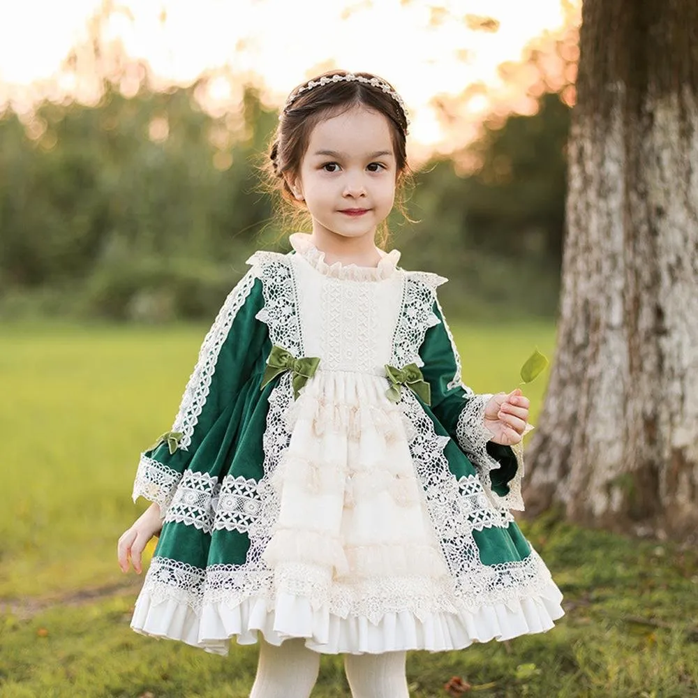 Green Girls Lolita Dress Children's Princess Dresses Velvet Tutu Skirts Costumes Party