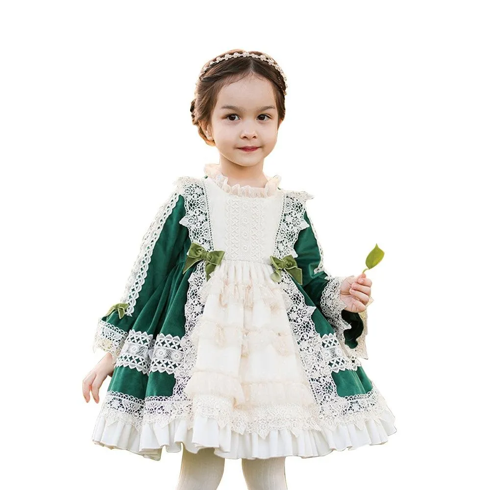 Green Girls Lolita Dress Children's Princess Dresses Velvet Tutu Skirts Costumes Party