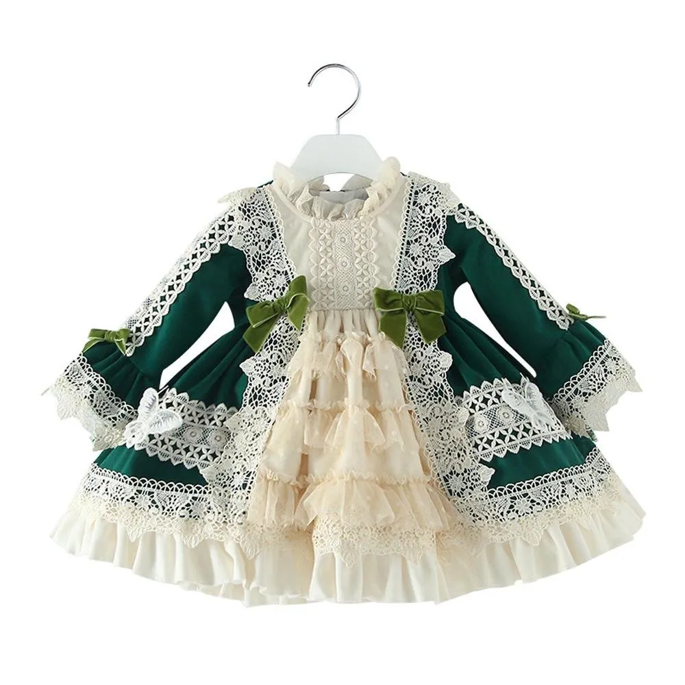 Green Girls Lolita Dress Children's Princess Dresses Velvet Tutu Skirts Costumes Party