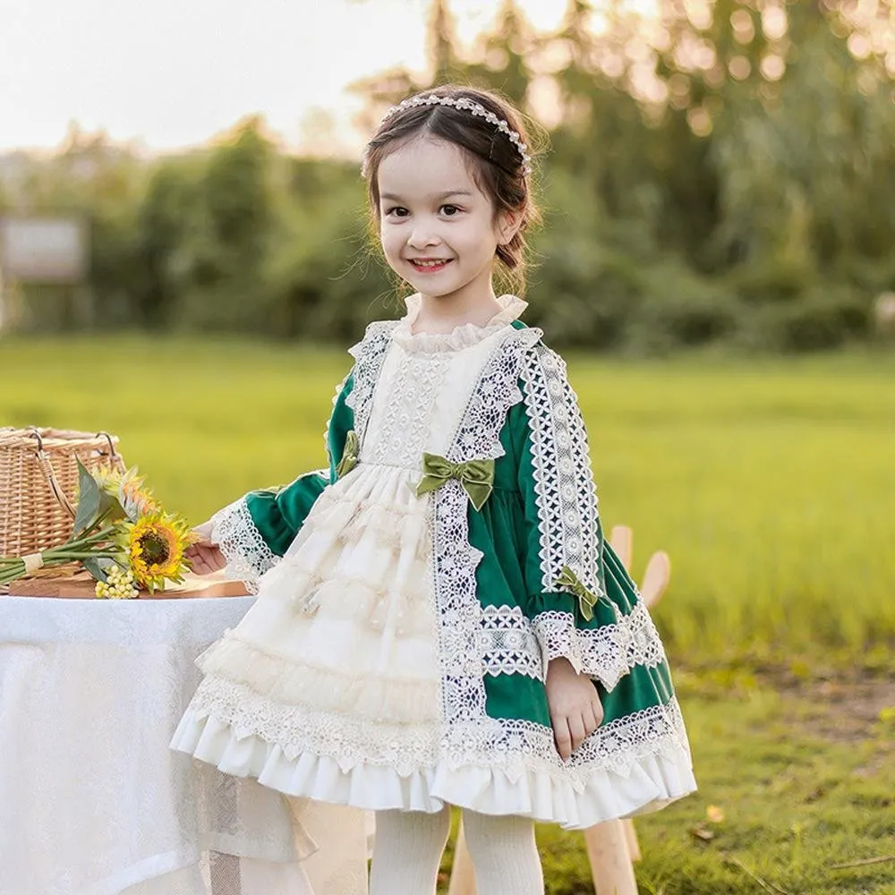 Green Girls Lolita Dress Children's Princess Dresses Velvet Tutu Skirts Costumes Party