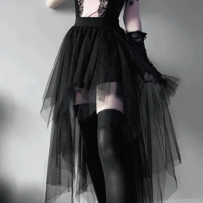 High Irregular Gothic Waisted Sexy Net Summer Yarn Casual Clothes Skirt