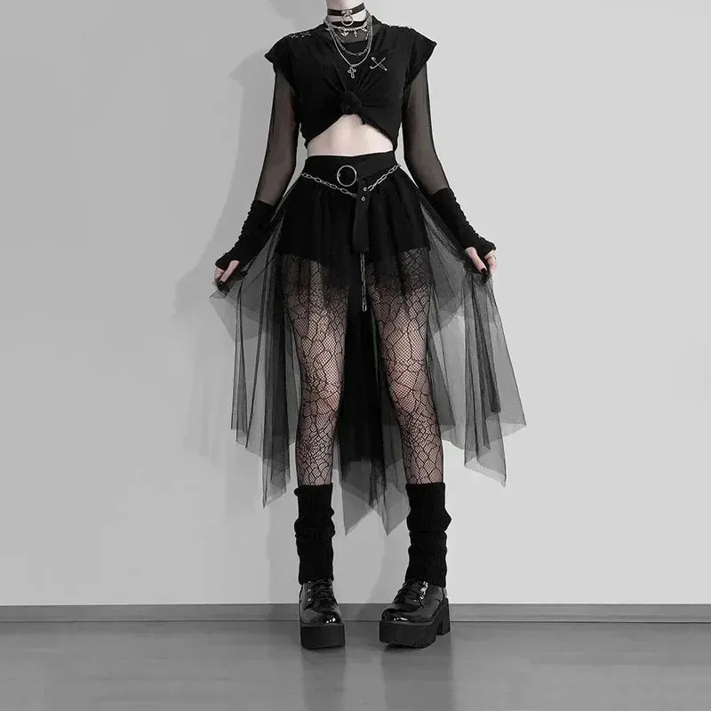 High Irregular Gothic Waisted Sexy Net Summer Yarn Casual Clothes Skirt