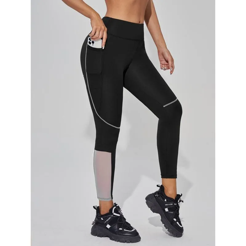 High-Waisted Mesh Pocket Patchwork Fitness Yoga Sports Running Sports Leggings