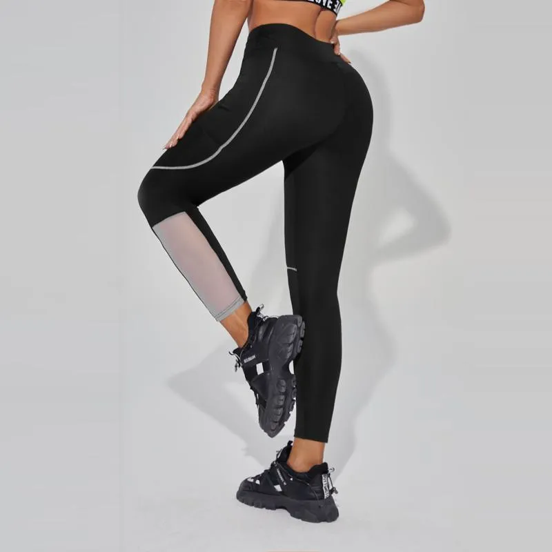 High-Waisted Mesh Pocket Patchwork Fitness Yoga Sports Running Sports Leggings