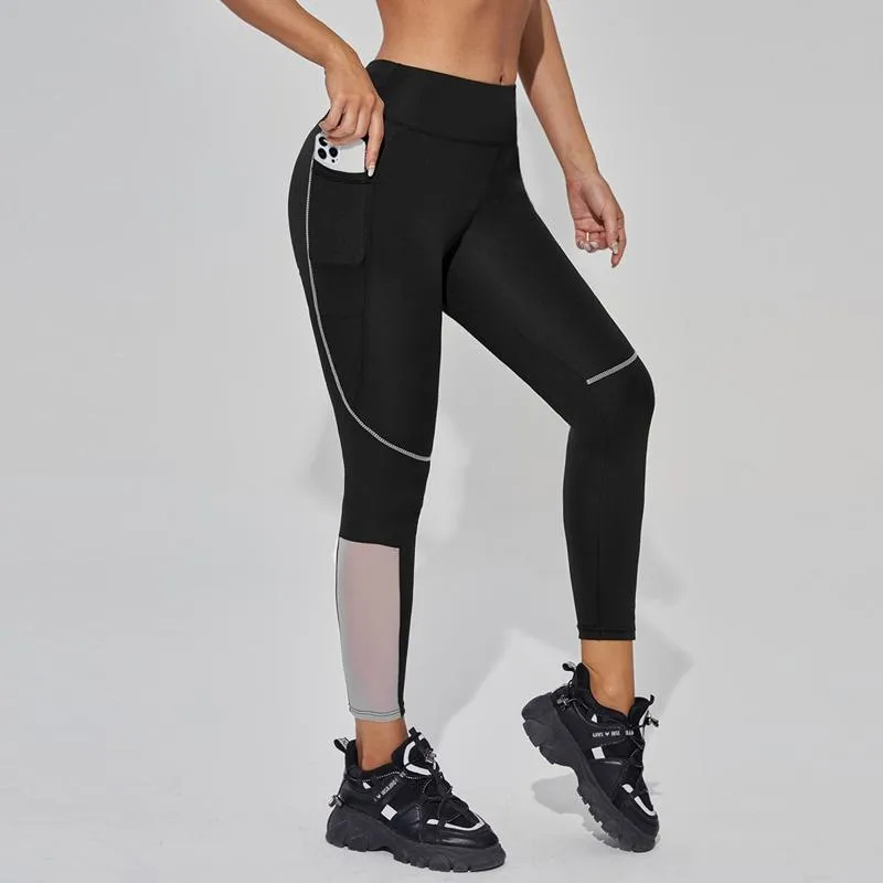 High-Waisted Mesh Pocket Patchwork Fitness Yoga Sports Running Sports Leggings