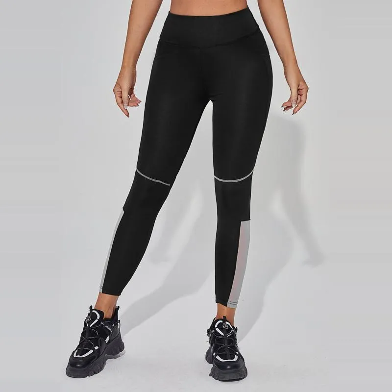 High-Waisted Mesh Pocket Patchwork Fitness Yoga Sports Running Sports Leggings