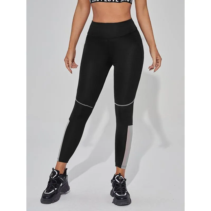 High-Waisted Mesh Pocket Patchwork Fitness Yoga Sports Running Sports Leggings