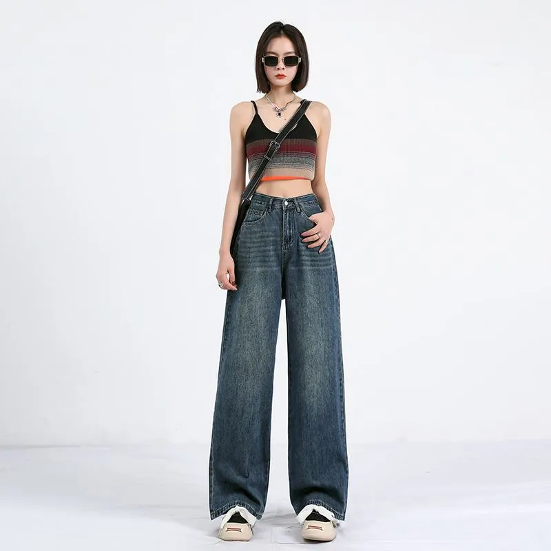 High-Waisted Retro Simplicity Lengthened Slimming Straight Leg Jeans