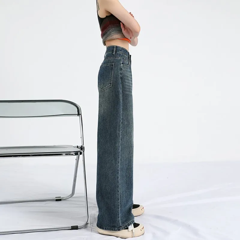 High-Waisted Retro Simplicity Lengthened Slimming Straight Leg Jeans