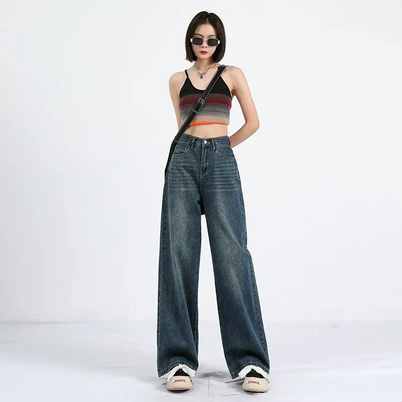 High-Waisted Retro Simplicity Lengthened Slimming Straight Leg Jeans