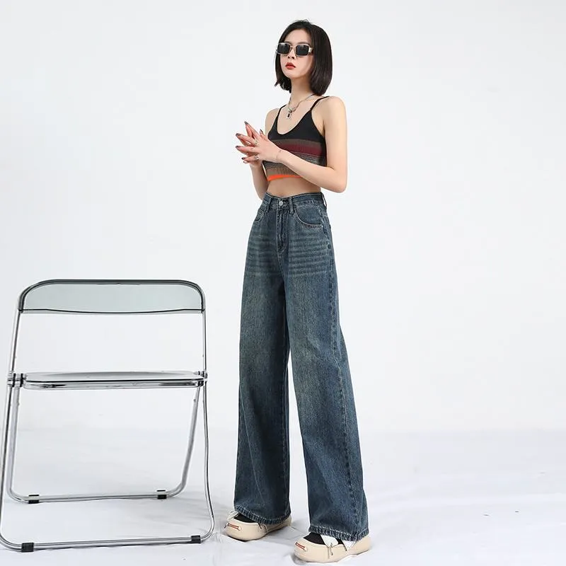 High-Waisted Retro Simplicity Lengthened Slimming Straight Leg Jeans