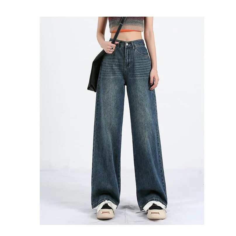 High-Waisted Retro Simplicity Lengthened Slimming Straight Leg Jeans