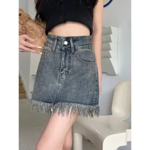 High-Waisted Retro Tassel Bodycon Denim Skirt